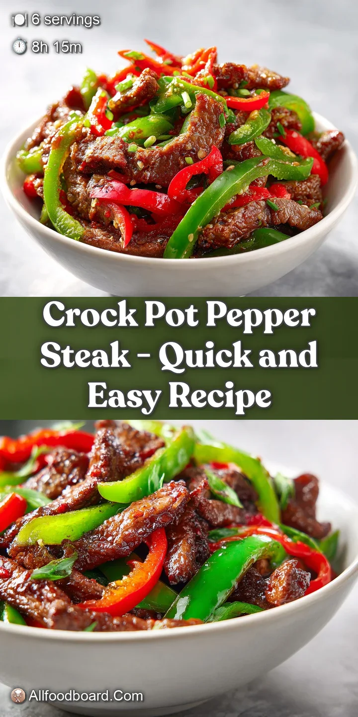 Close-up of succulent beef chunks coated in a shimmering dark sauce with softened, colorful bell pepper strips.