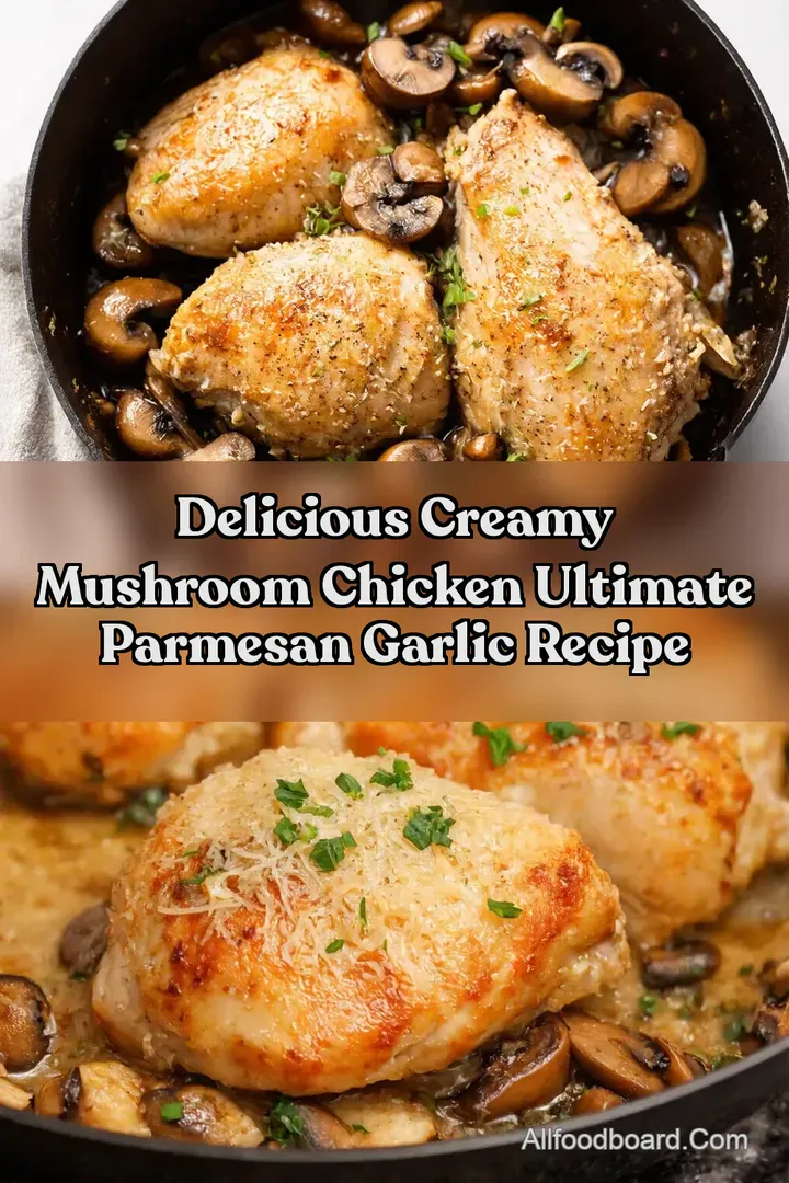 Delicious Creamy Mushroom Chicken Ultimate Parmesan Garlic Recipe : PIN FOR LATER Delicious Creamy Mushroom Chicken Ultimate Parmesan Garlic Recipe
