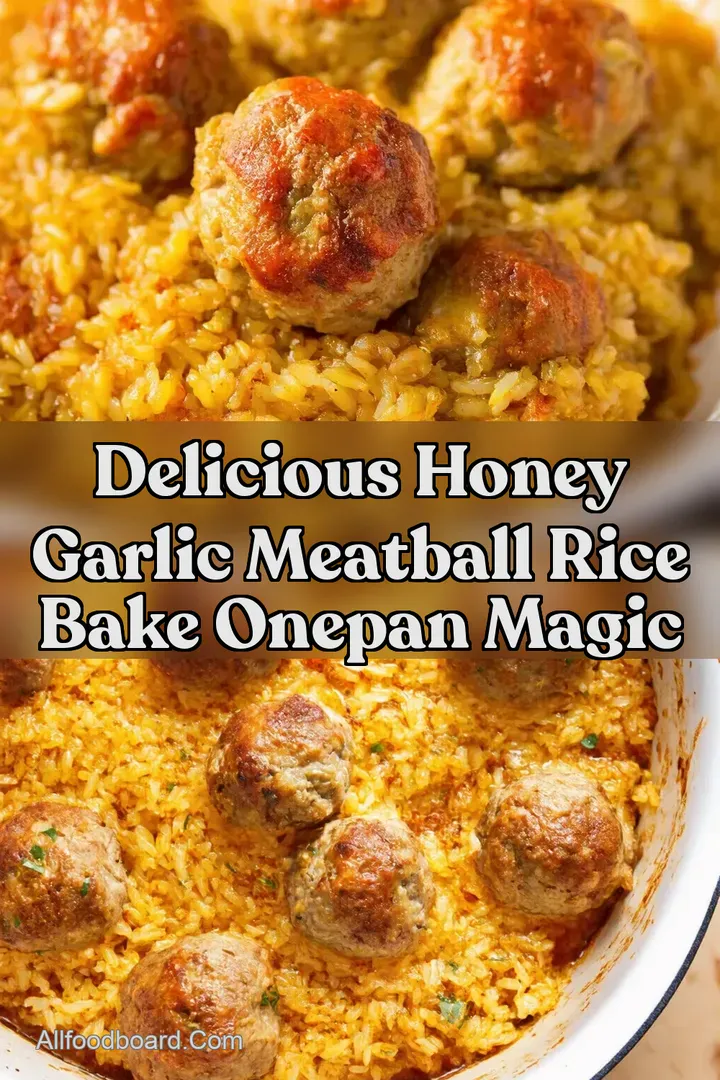 Delicious Honey Garlic Meatball Rice Bake OnePan Magic : PIN FOR LATER Delicious Honey Garlic Meatball Rice Bake OnePan Magic