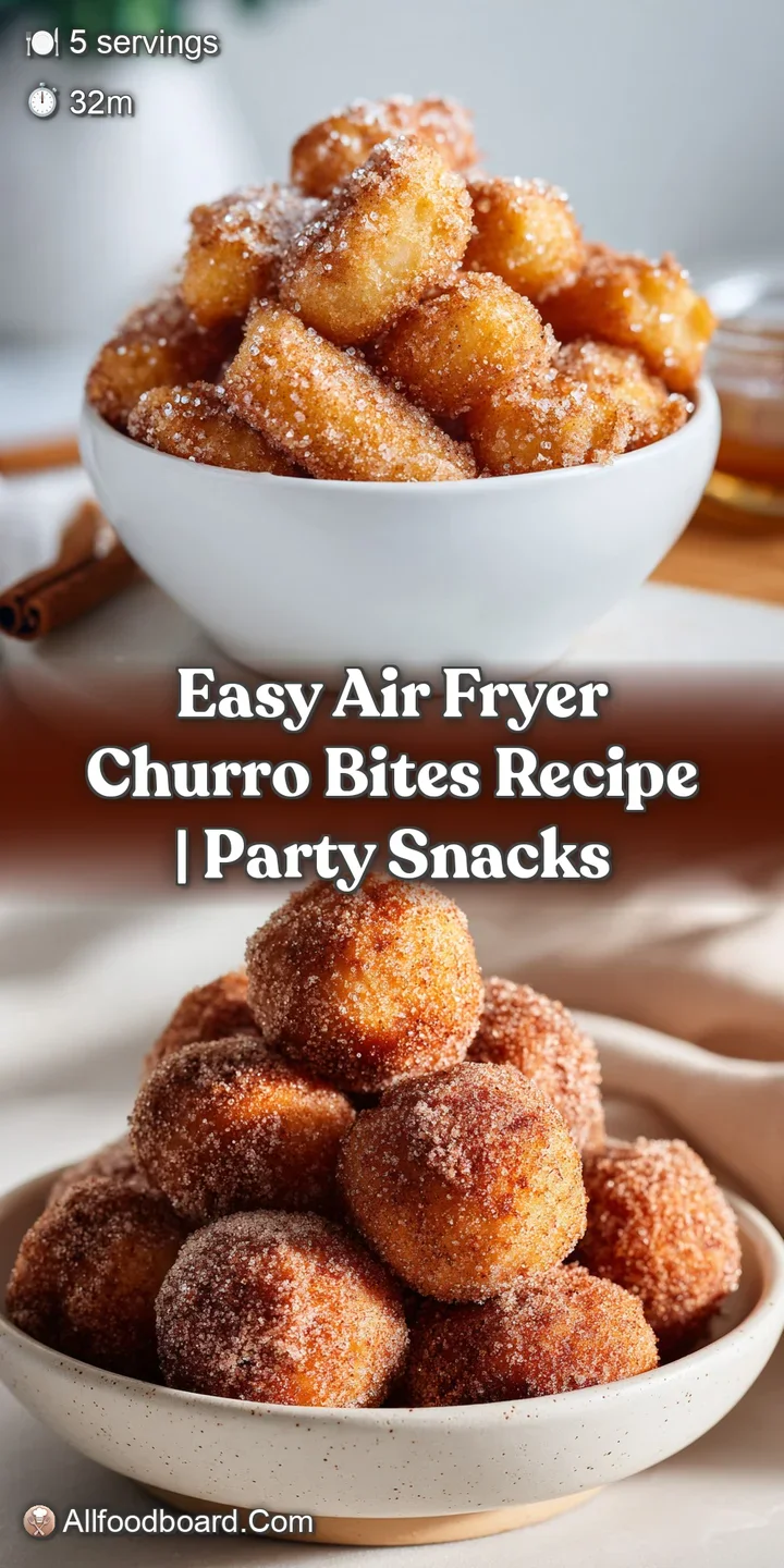 Close-up: golden, crunchy air fryer churro bite glistening with cinnamon sugar. Inviting texture and warm color promise sw...