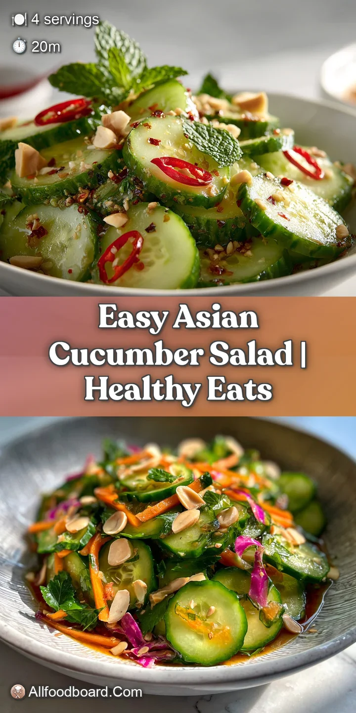 Close-up of a glistening cucumber salad, showcasing the crisp texture and vibrant colors, hinting at a tangy and refreshin...