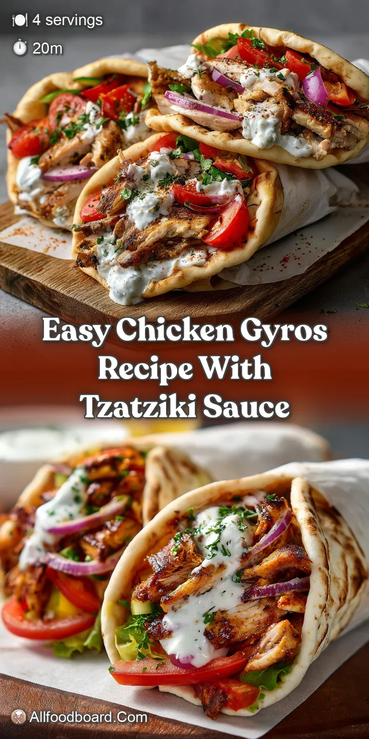 Close-up of juicy chicken gyro showing seasoned meat, vibrant vegetables, and a generous dollop of cool tzatziki sauce.