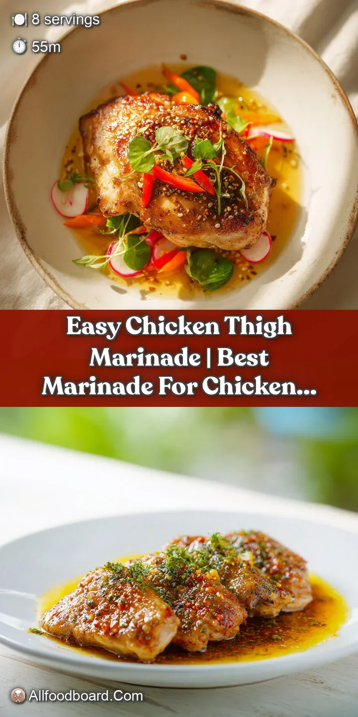 Close-up of a juicy, browned chicken thigh, glistening with marinade. You can almost taste the savory herbs and zesty lemo...