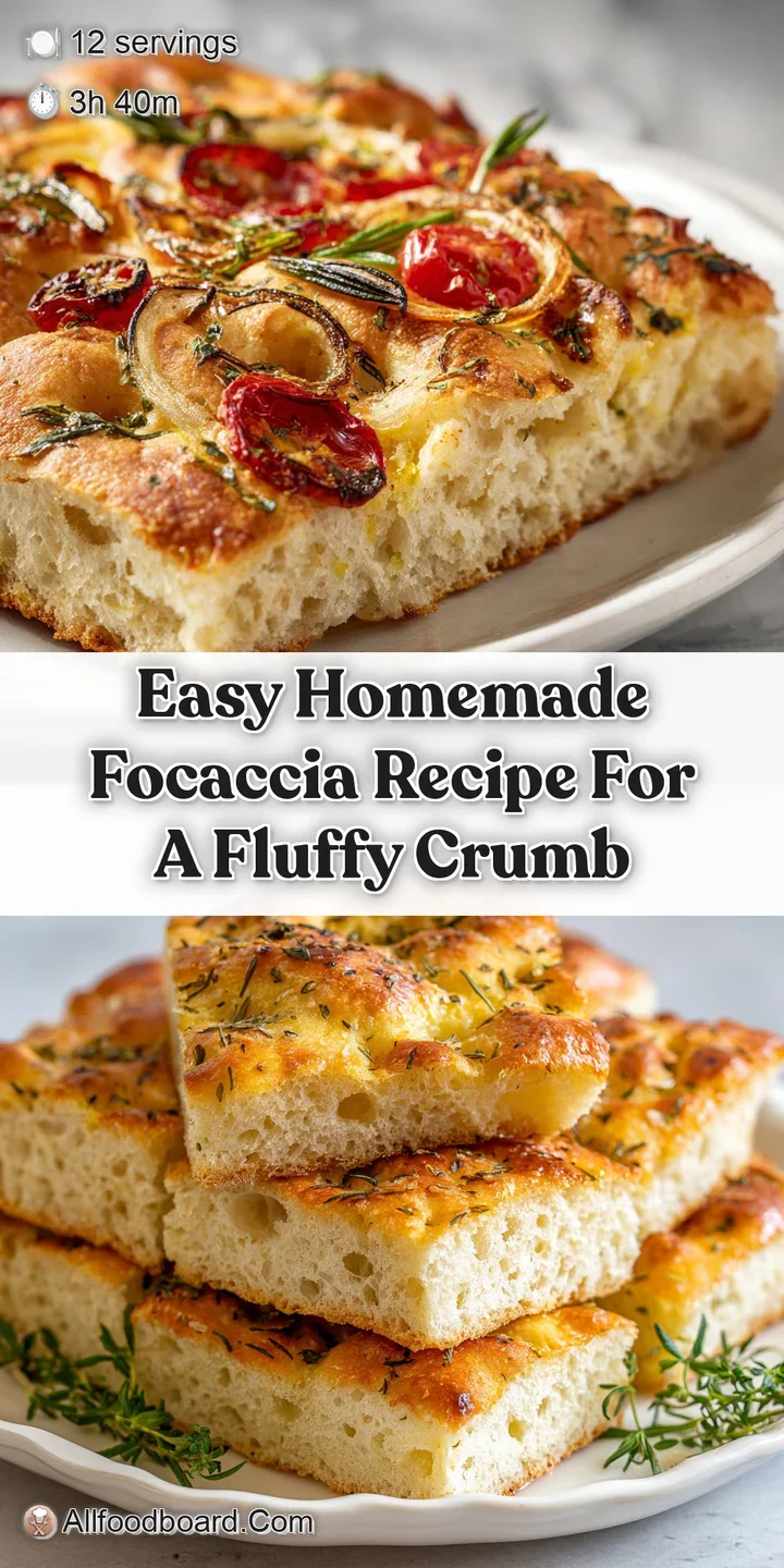 Close-up of focaccia's porous crumb, shimmering with olive oil, speckled with sea salt, and aromatic herbs baked onto its ...