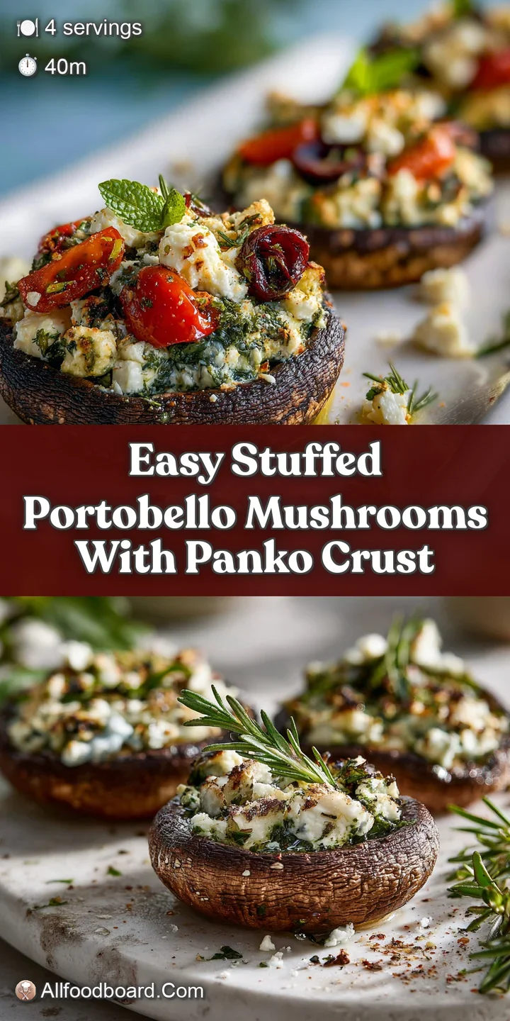 Close-up of a stuffed mushroom: earthy aroma rising from the savory filling, with bits of melted cheese and vibrant herbs....