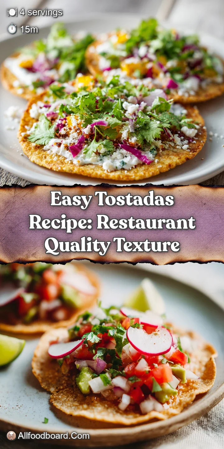 Close-up of a tostada's crunchy shell overflowing with seasoned meat, crisp lettuce, and a drizzle of tangy crema. Ready t...
