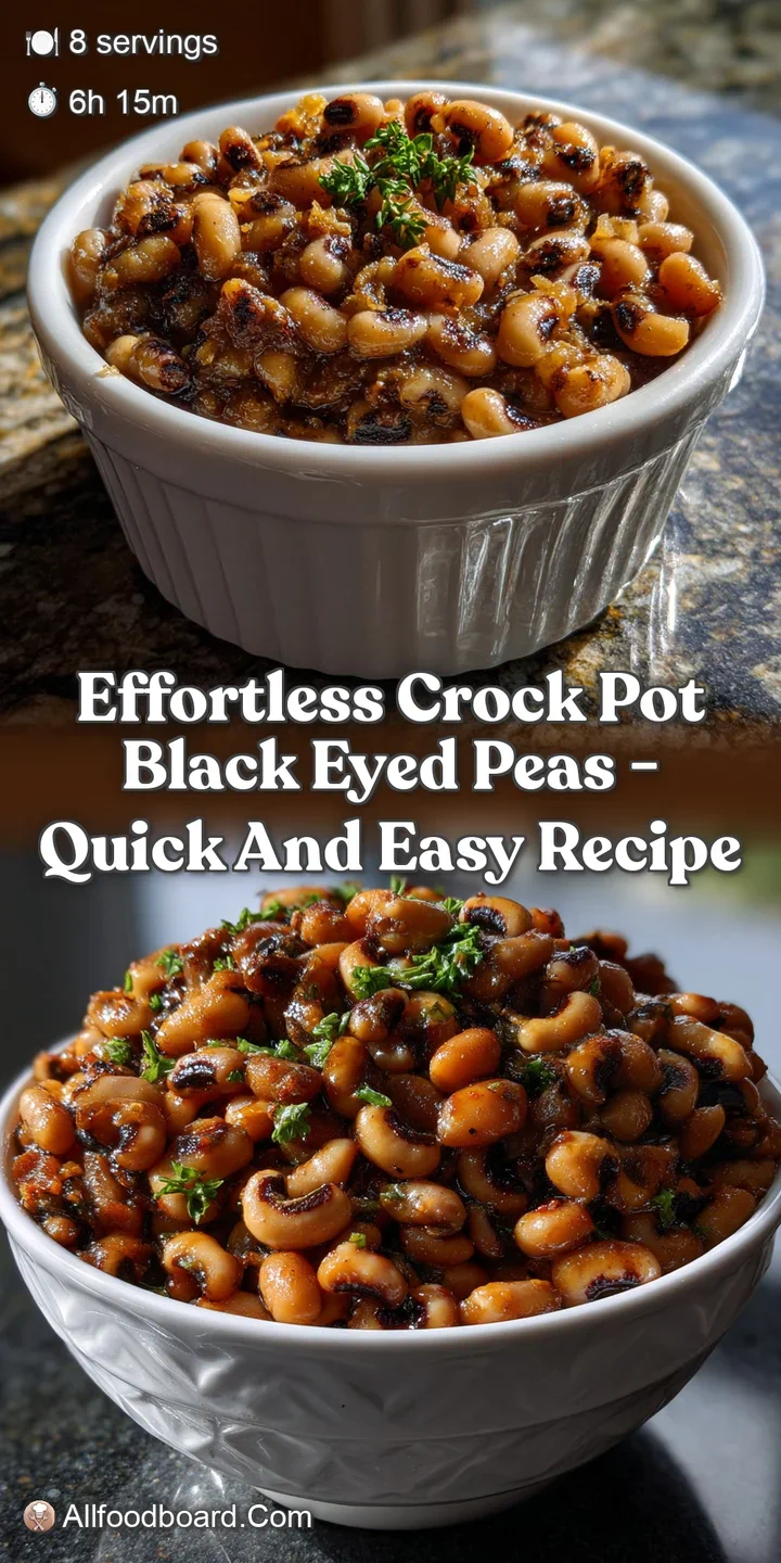 Close-up view of tender black-eyed peas, showcasing their creamy texture and the smoky broth. Hints of herbs offer a fresh...