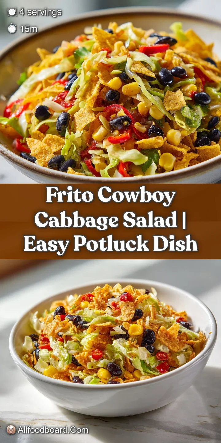 Close-up of crunchy golden corn chips nestled among crisp green cabbage and creamy dressing with red onion bits.