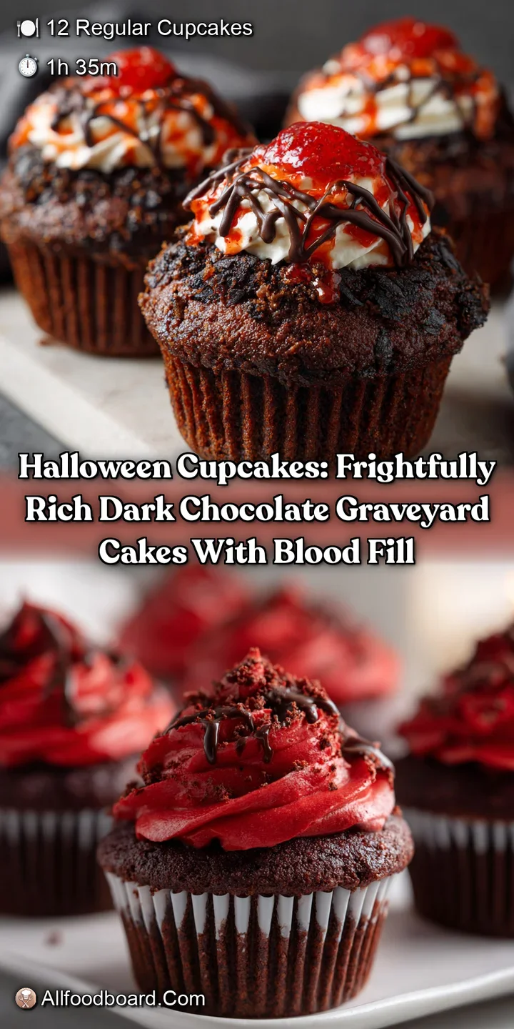Halloween Cupcakes: Frightfully Rich Dark Chocolate Graveyard Cakes with Blood Fill