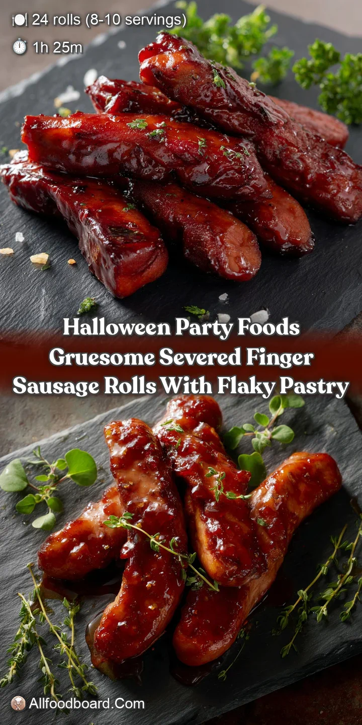 Halloween Party Foods Gruesome Severed Finger Sausage Rolls with Flaky Pastry