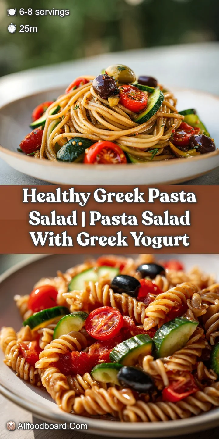 Close-up of glossy pasta spirals, creamy white feta cubes, and sliced purple onions glistening with a light vinaigrette.