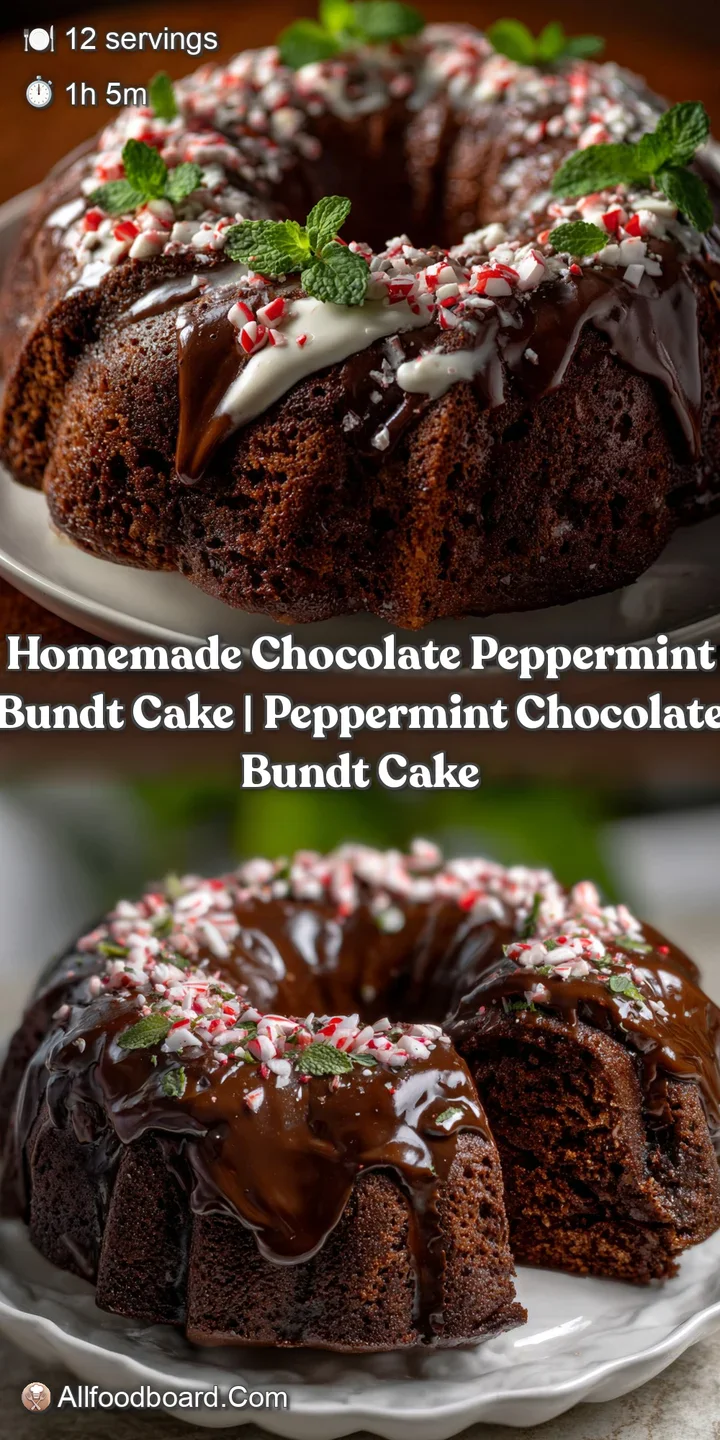 Close-up of a chocolate peppermint cake slice. The rich, dark chocolate cake is layered with fluffy white frosting and pep...