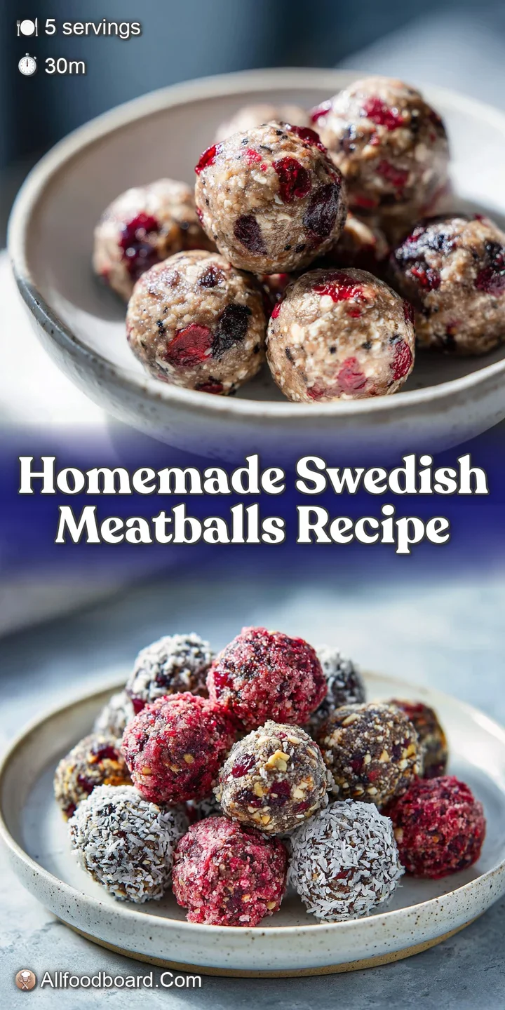 Close-up of tender Swedish meatballs glistening in a luscious, creamy sauce, showcasing browned exteriors and herbaceous f...