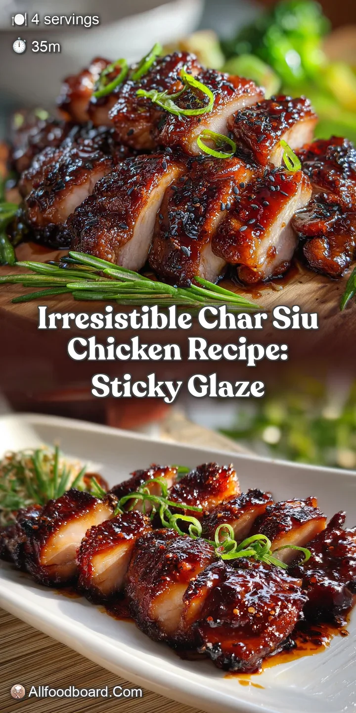 Close-up shows the rich, dark red glaze and juicy texture of char siu chicken; an appetizing, irresistible Cantonese barbe...