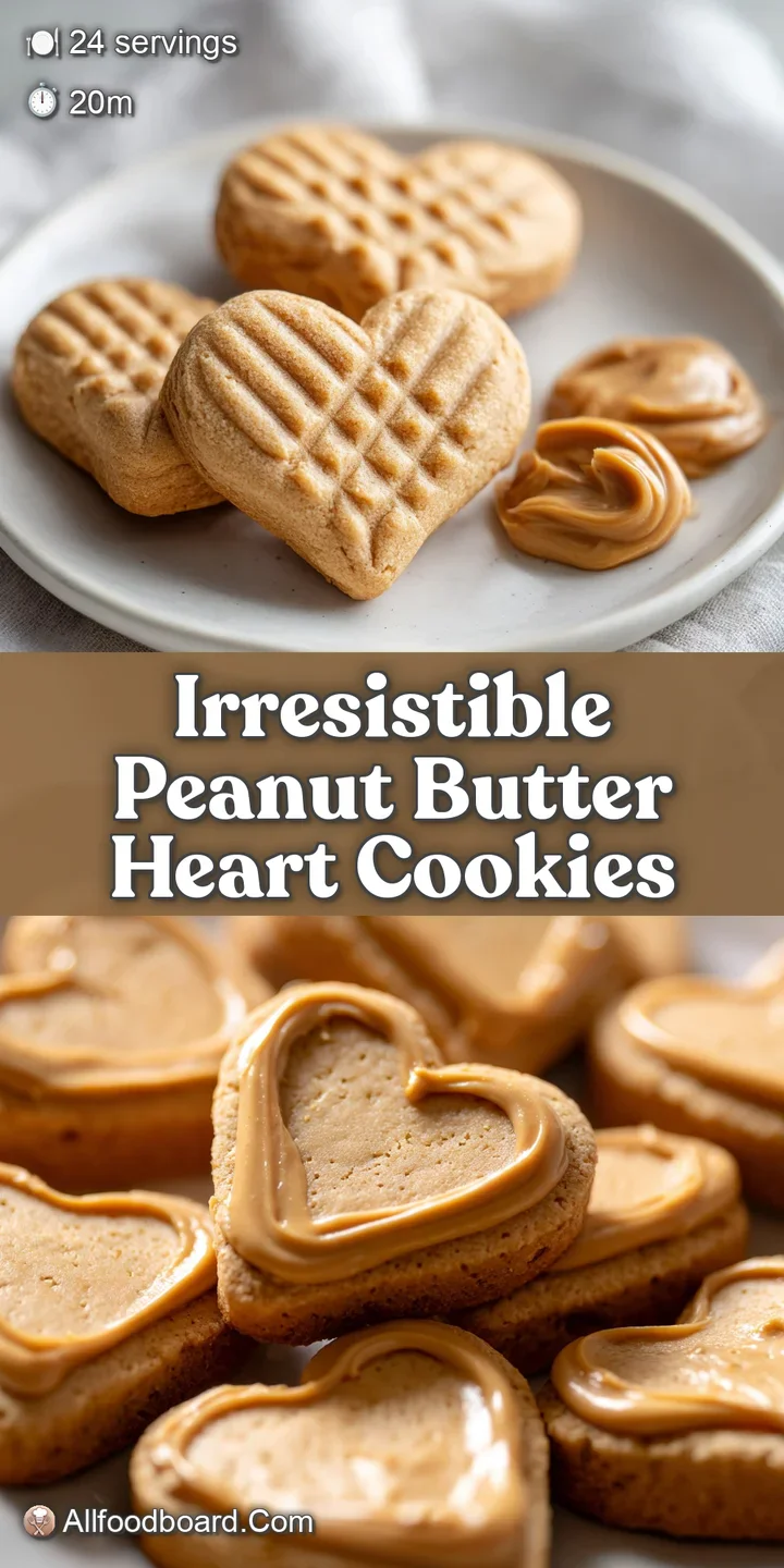 Close-up of a peanut butter heart cookie, showing the slightly cracked surface and enticing texture, lightly sprinkled wit...