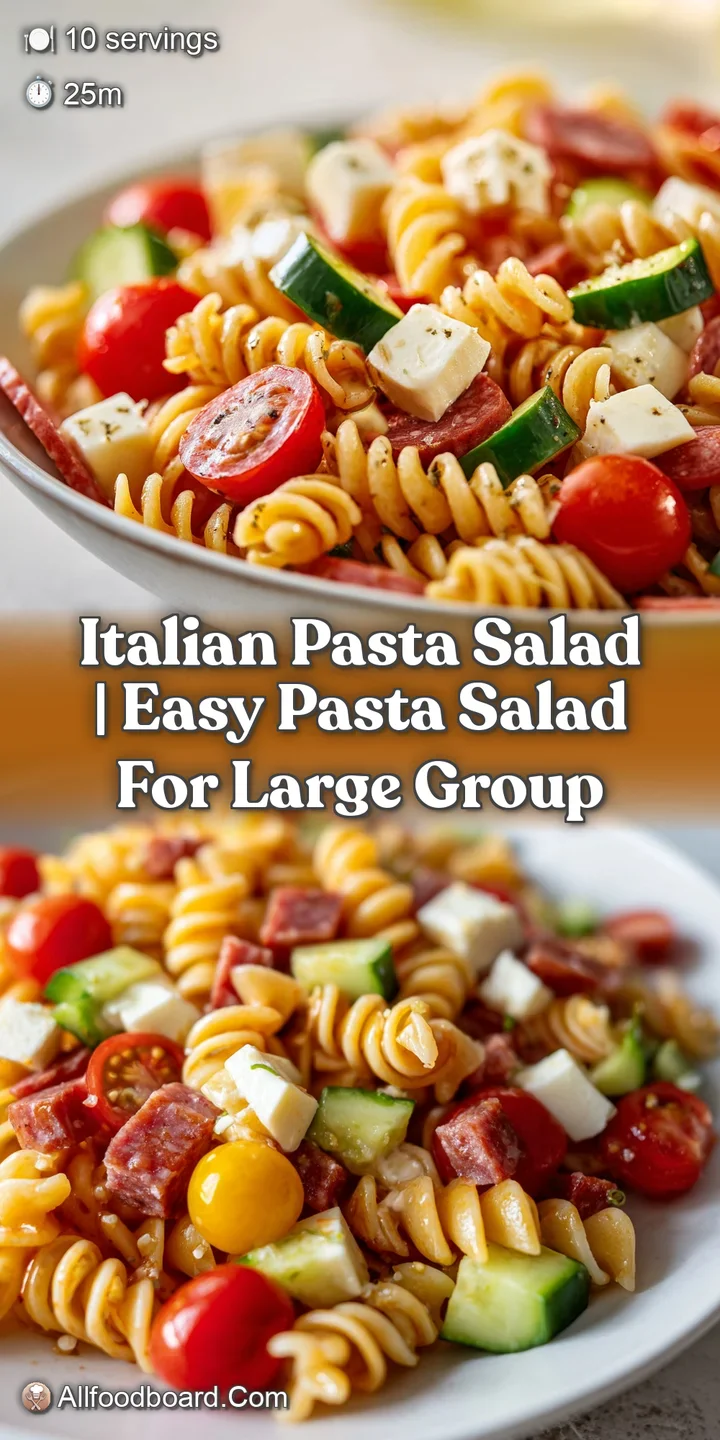 Close-up of glossy rotini pasta mixed with salty salami, creamy mozzarella pearls, and bright red sliced cherry tomatoes.