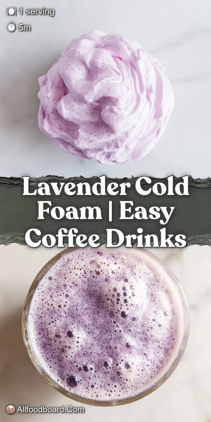 Close-up of airy, pale purple foam with a smooth, velvety texture and a few delicate lavender buds on top.