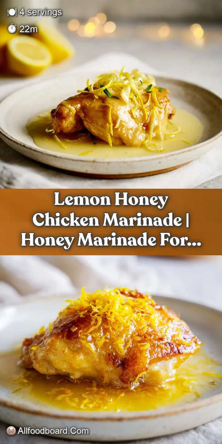Macro shot of glistening golden chicken skin with a sticky honey glaze and a charred lemon wedge on top.