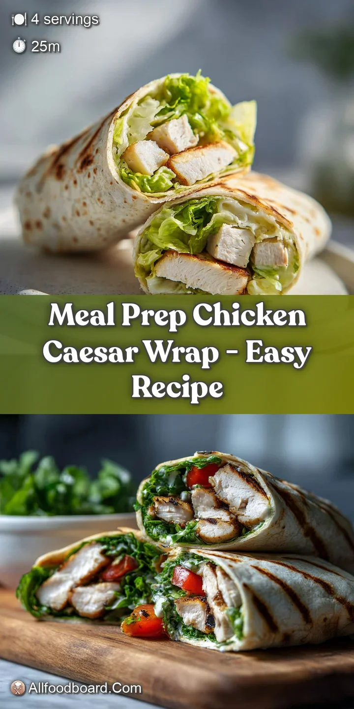 Close-up of a fresh chicken Caesar wrap reveals juicy chicken, creamy dressing, and crisp romaine, all embraced by a soft,...