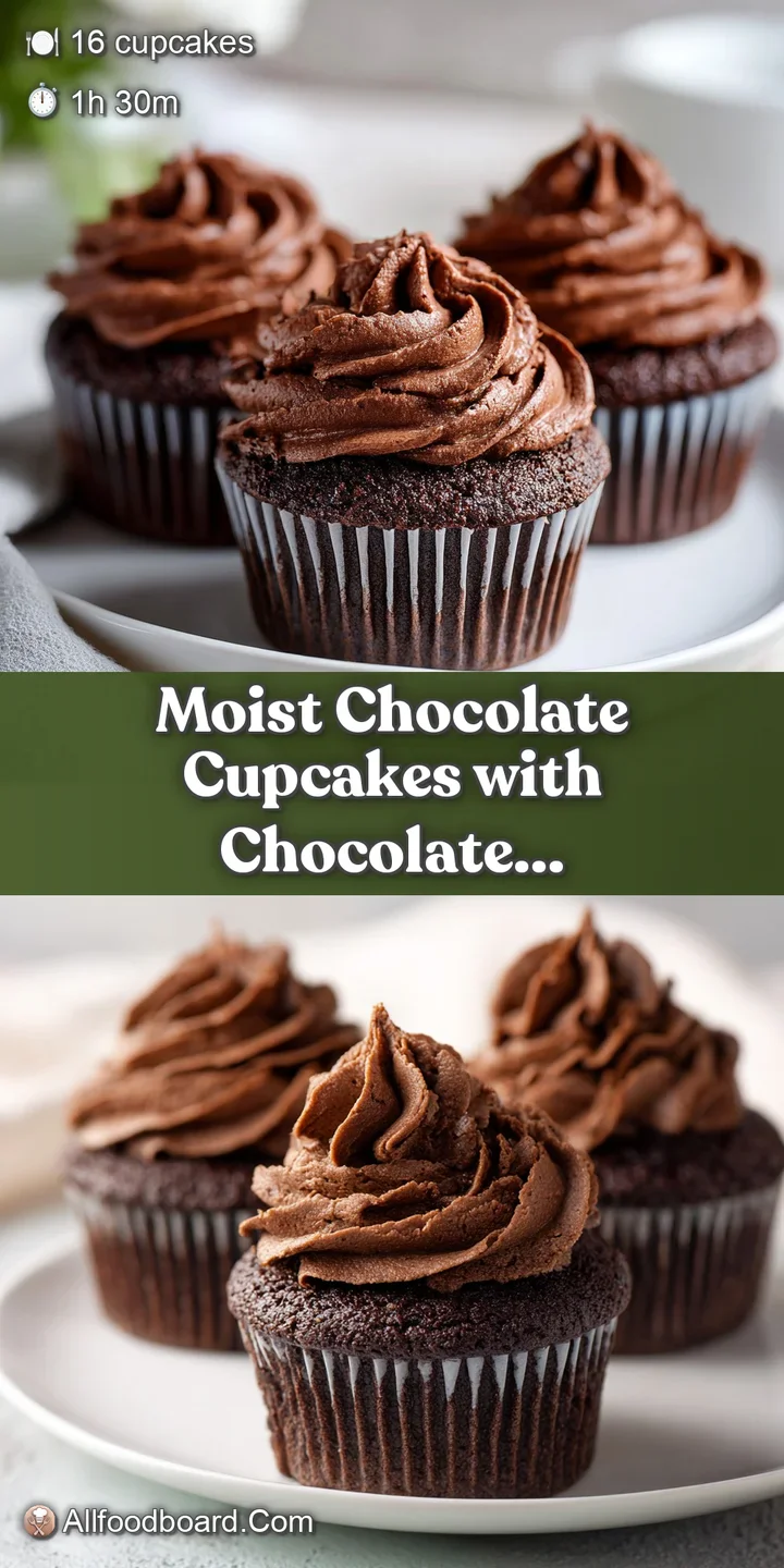 Close-up: moist chocolate cupcake, its fudgy crumb topped with a generous, enticing swirl of smooth buttercream frosting.