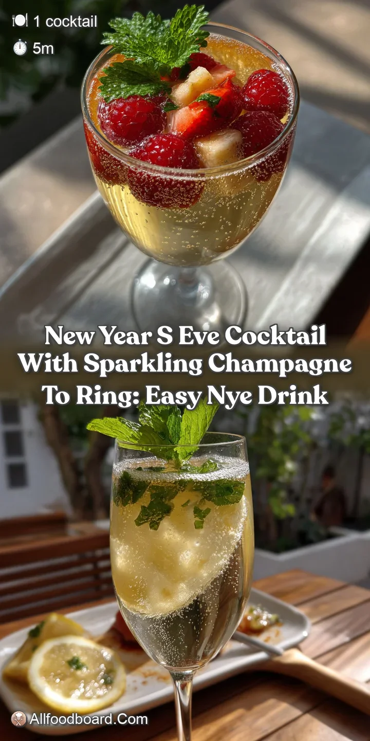 Close-up of a champagne cocktail with floating cranberries, bubbles rising, the chilled glass glistening, inviting a refre...