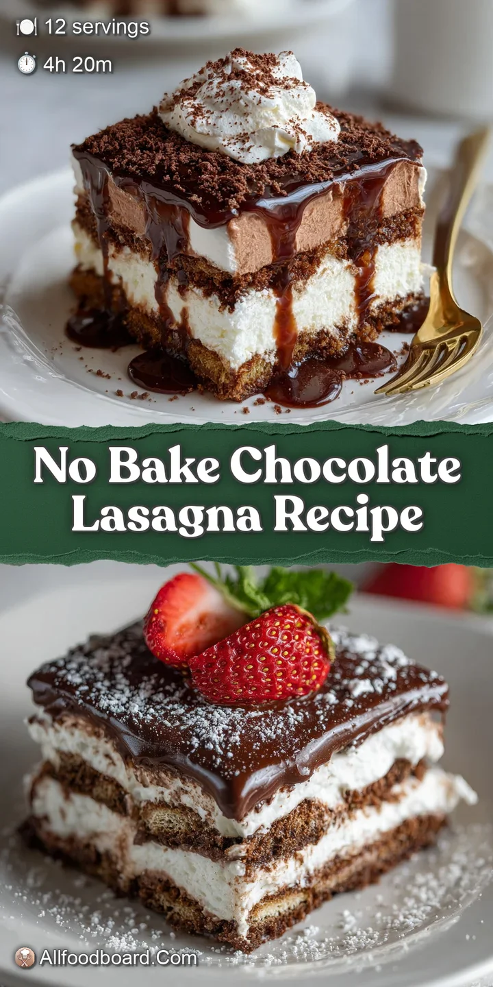 Close-up shot of a chocolate lasagna square showcasing crushed cookies, smooth cream, and dark chocolate. A tempting, indu...