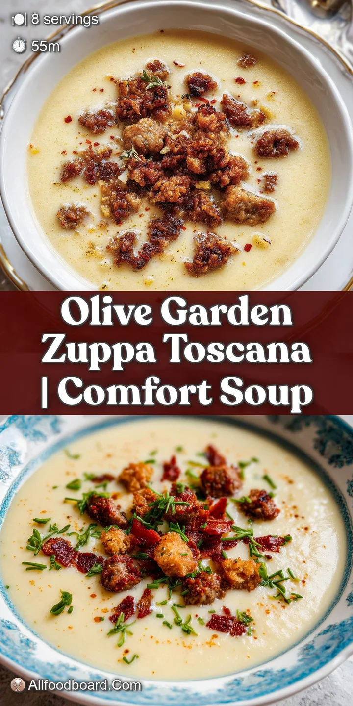 Close-up of steaming creamy broth with tender potato slices, browned savory sausage, and bright wilted kale leaves.