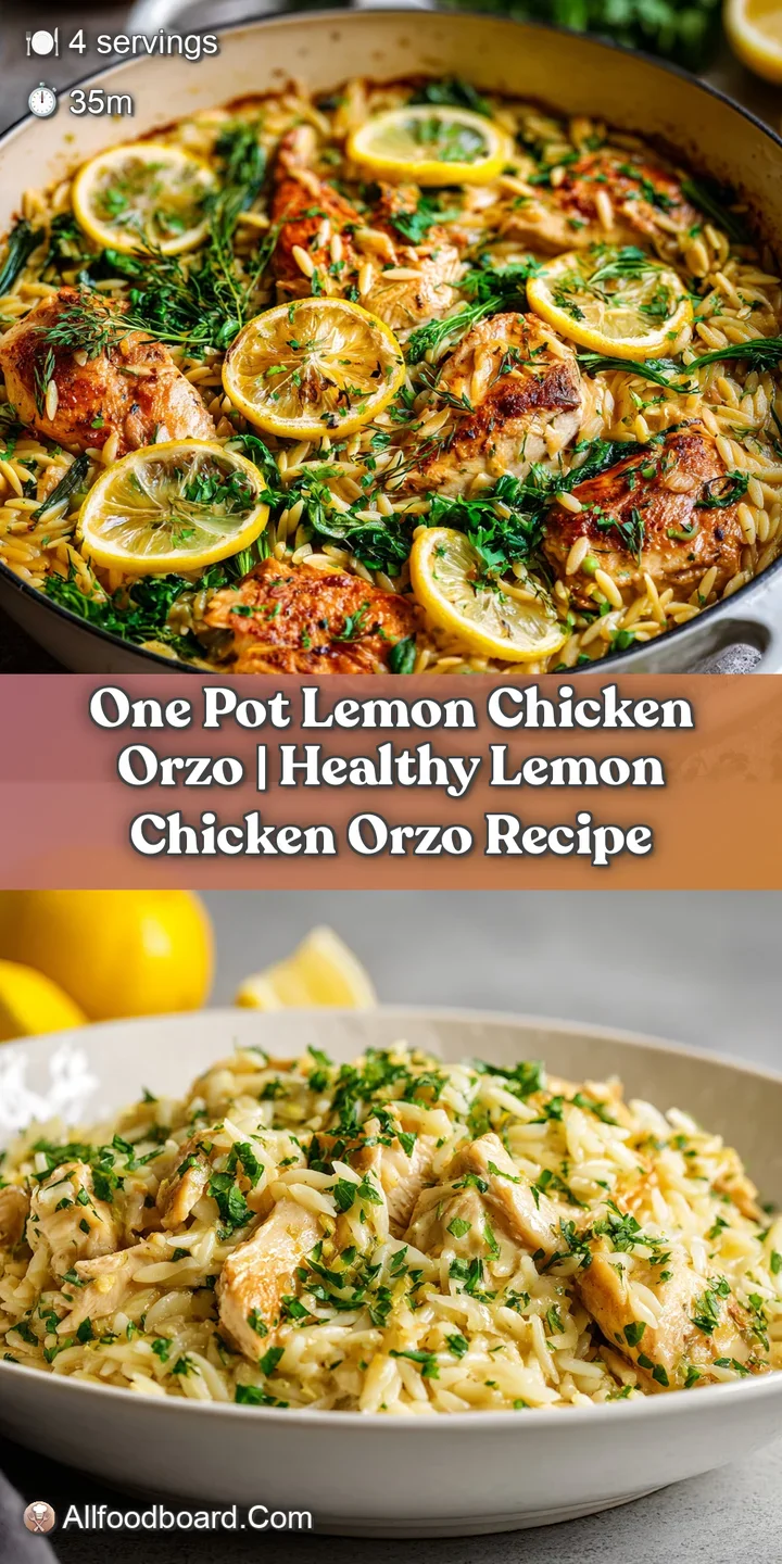 Close-up of succulent chicken and plump orzo grains bathed in a light, zesty broth, glistening.