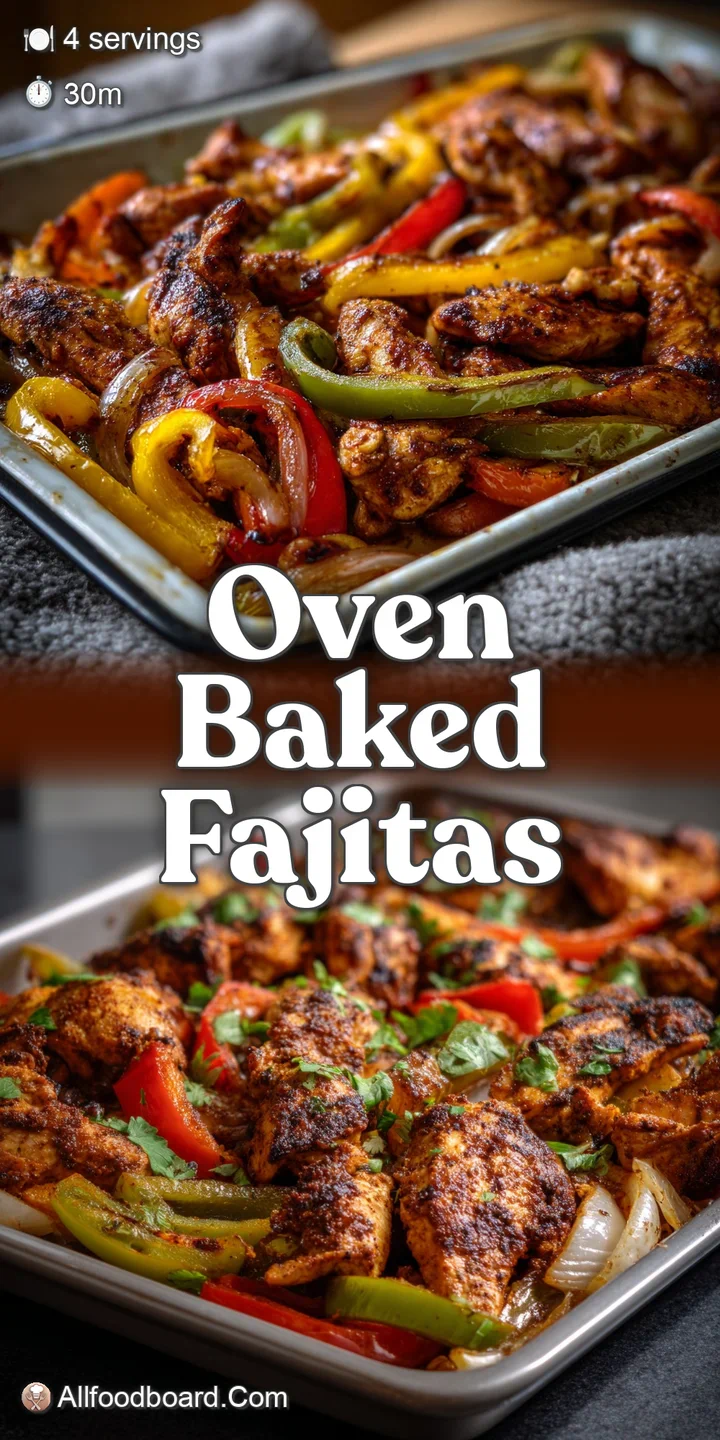 Close-up of sizzling chicken fajitas, showcasing juicy chicken strips, charred bell peppers, and fragrant, caramelized oni...