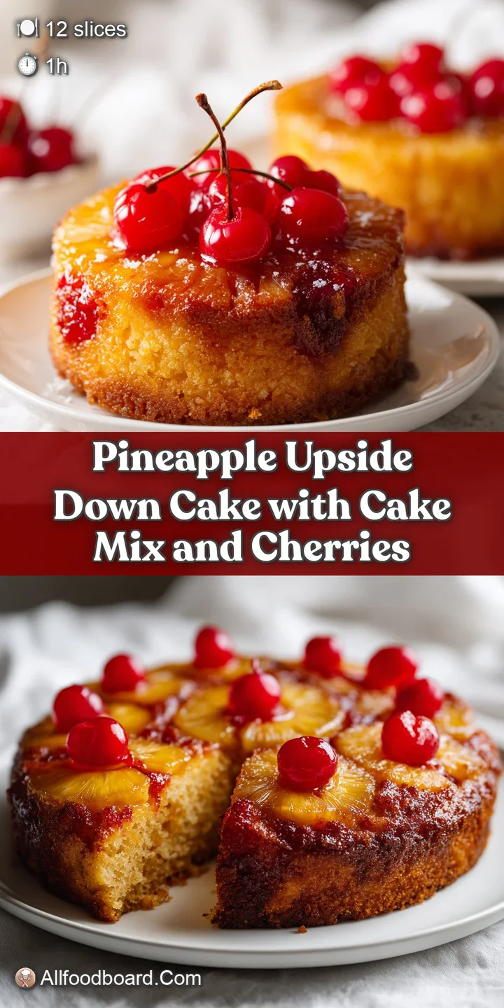 Pineapple Upside Down Cake with Cake Mix and Cherries - appetizing dish ready to serve