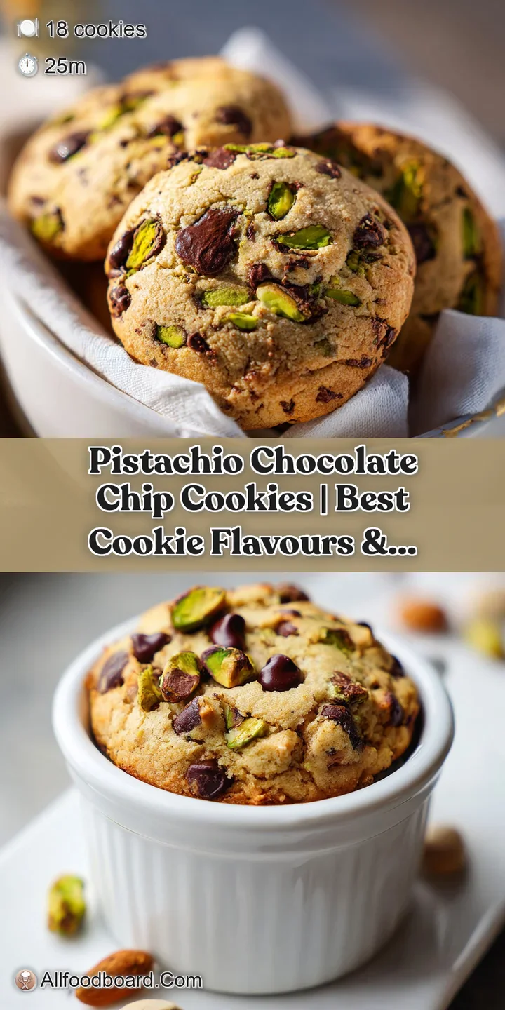 Close-up of a soft, chewy cookie with glistening dark chocolate chips and crunchy pistachio pieces melting slightly.