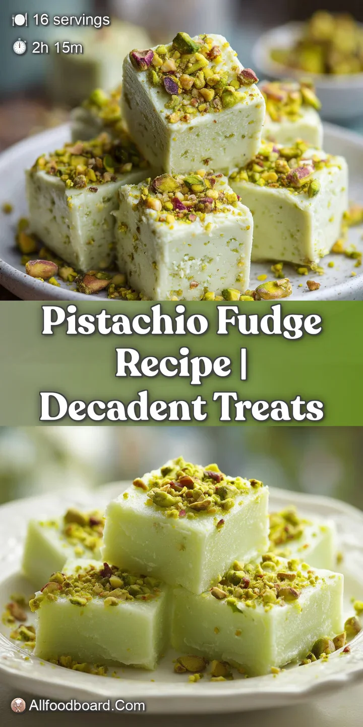Close-up of a dense, ivory-colored fudge piece showing a buttery texture and embedded bright green pistachio bits.