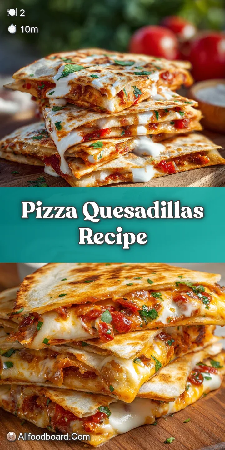 Close-up shot of a crispy pizza quesadilla reveals bubbling cheese, colorful pepperoni, and a warm, inviting texture. So c...