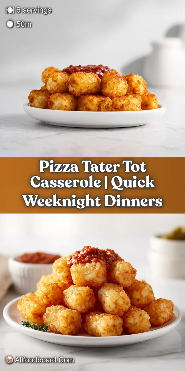 Close-up of melted, bubbling cheese stretching over crispy golden potato nuggets and savory red tomato sauce.