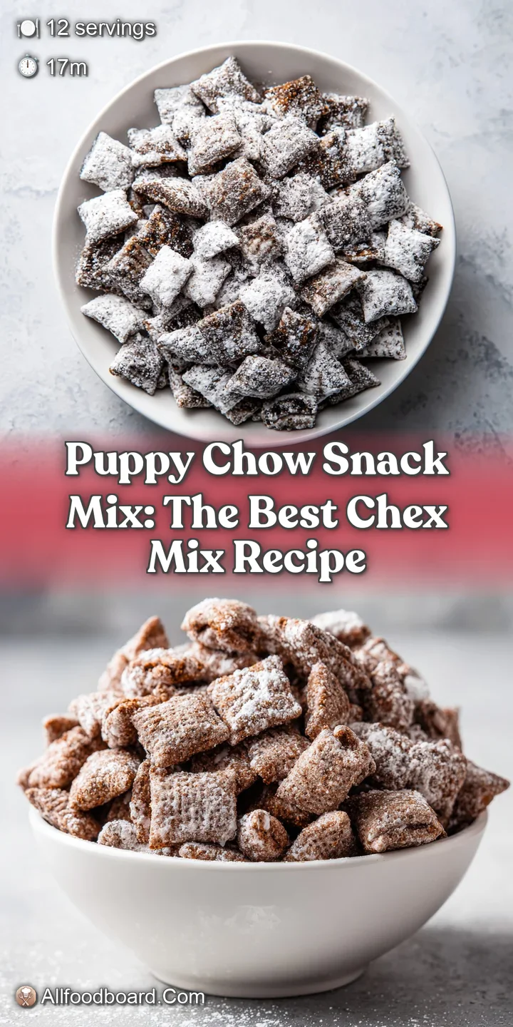 Close-up shows the irresistible sweet and crunchy mix covered in powdery white confectioners' sugar, hinting at peanut but...