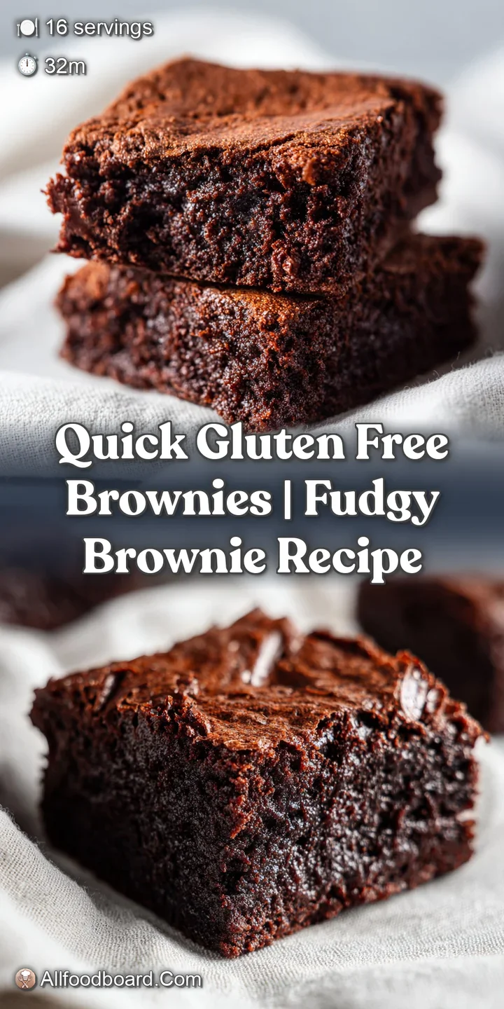 Close-up shot reveals moist, chewy texture of a decadent gluten-free brownie with a slightly cracked top and intensely dar...