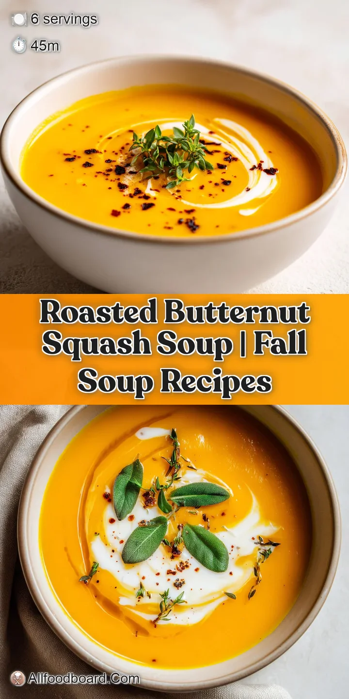 Close-up of velvety butternut squash soup, its rich orange hue highlighted by a creamy coconut milk swirl and herbs.