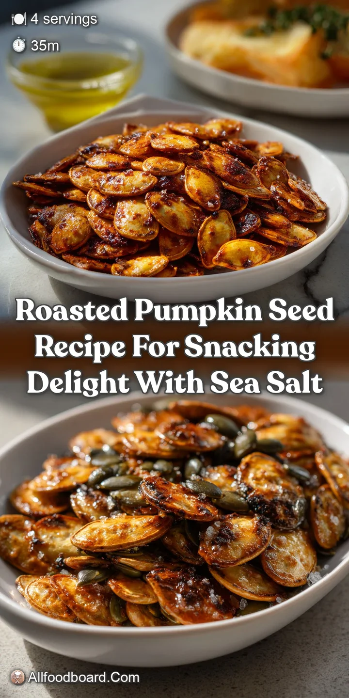 Close-up of toasted pumpkin seeds, showing the deep green and brown colors, with visible sea salt crystals. An appetizing ...