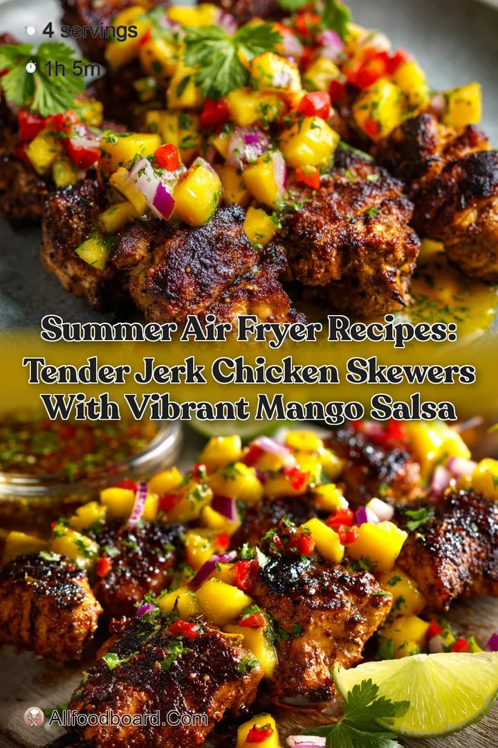 Summer Air Fryer Recipes: Tender Jerk Chicken Skewers with vibrant Mango Salsa