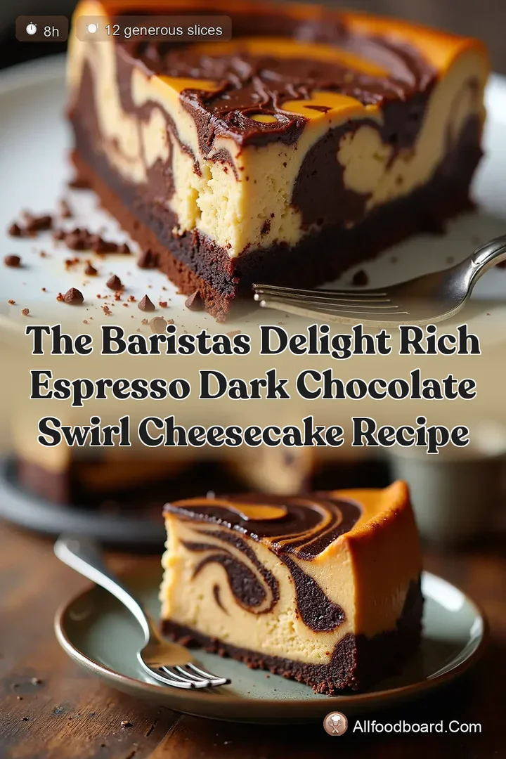 The Baristas Delight Rich Espresso Dark Chocolate Swirl Cheesecake Recipe : PIN FOR LATER The Baristas Delight Rich Espresso Dark Chocolate Swirl Cheesecake Recipe
