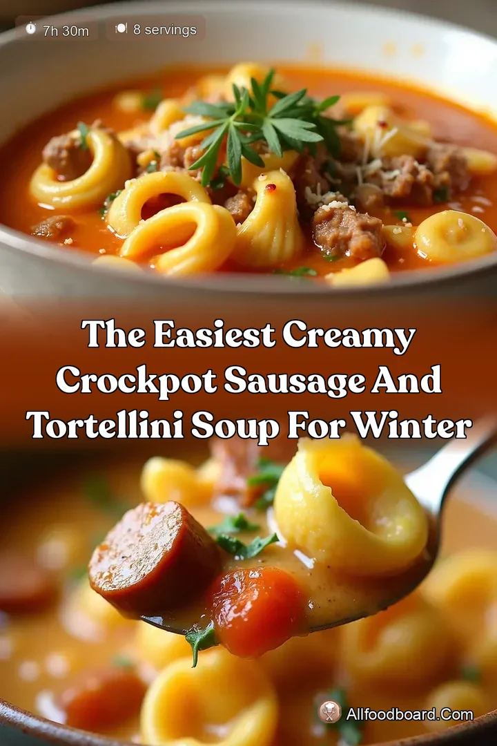 The Easiest Creamy Crockpot Sausage and Tortellini Soup for Winter : PIN FOR LATER The Easiest Creamy Crockpot Sausage and Tortellini Soup for Winter
