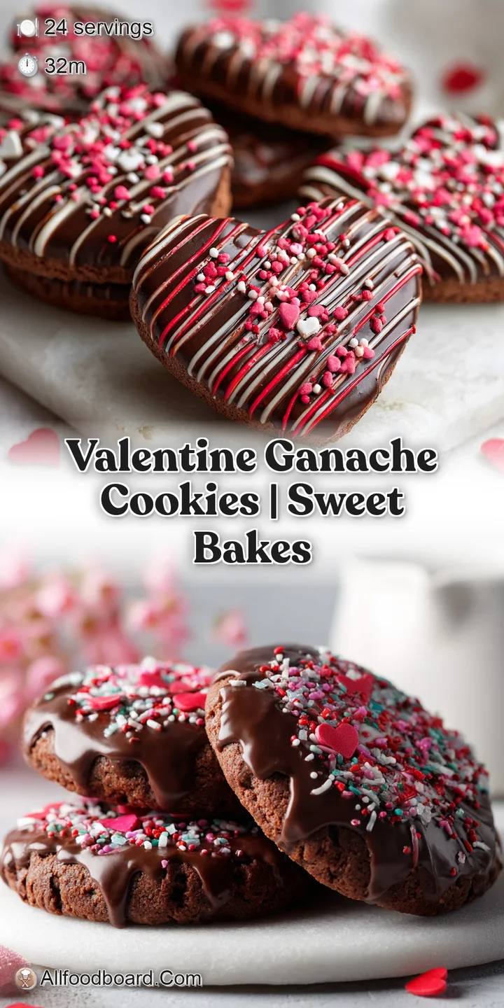 Decadent, fudgy chocolate cookie with a glossy ganache topping and colorful Valentine's Day themed sprinkles.