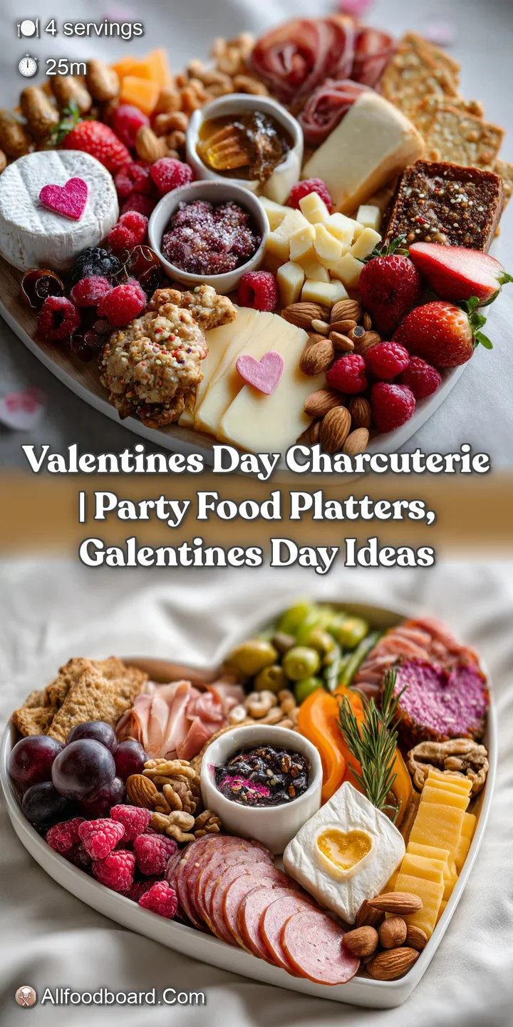 Close-up of a Valentine's Day charcuterie board: the creamy texture of brie paired with ruby-red pomegranate seeds and sav...