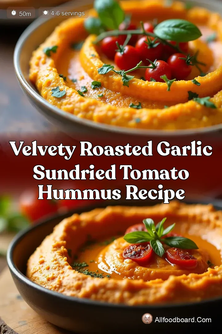Velvety Roasted Garlic SunDried Tomato Hummus Recipe : PIN FOR LATER Velvety Roasted Garlic SunDried Tomato Hummus Recipe