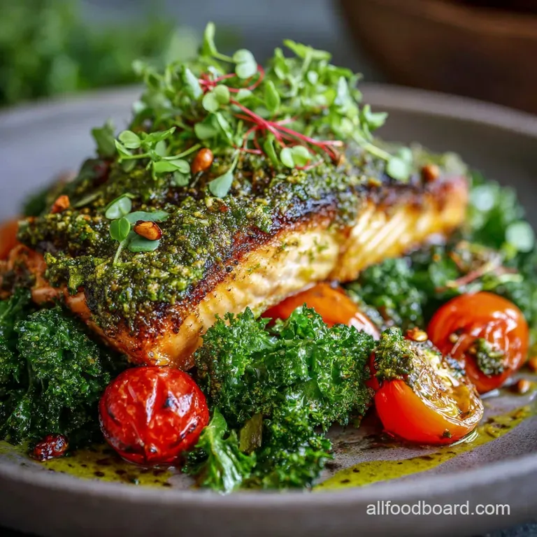 Easy 30 Minute Healthy Dinner Recipes: Pan-Seared Lemon-Pesto Salmon presentation