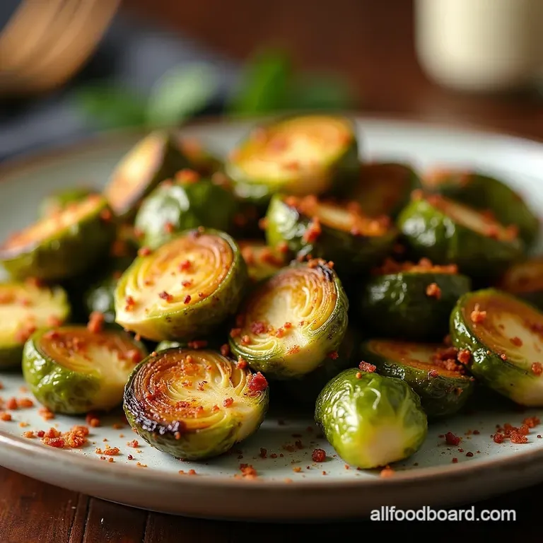 Air Fryer Magic Crispy Sage Brown Butter Brussels Sprouts with Prosciutto Dust presentation