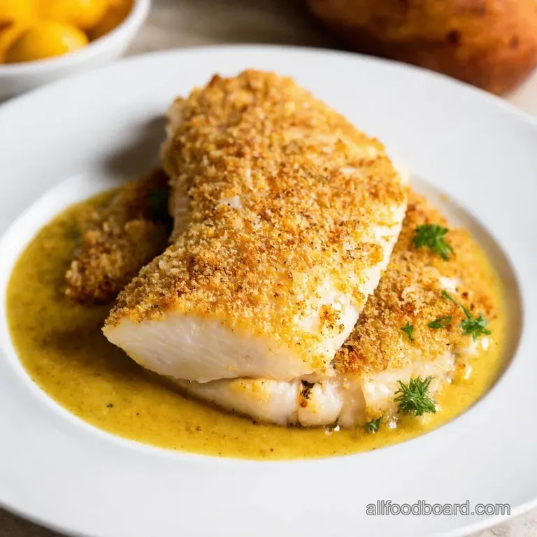 Almondcrusted Tilapia with Lemondill Sauce presentation