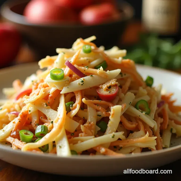 Apple Rainbow Cole Slaw with Zingy Poppy Seed Dressing presentation