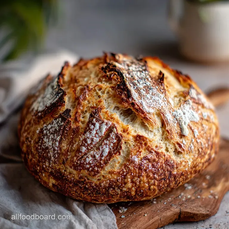 Slices of rustic bread with irregular air pockets, arranged on a wooden board with a knife, ready to be served and enjoyed.