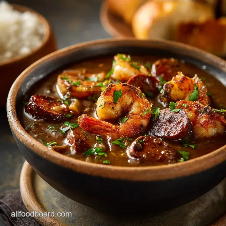 The Grand Dame of Louisiana Authentic Chicken and Andouille Gumbo presentation